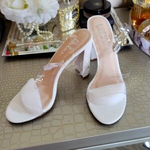NIB Lulu's White Clear Ankle Straps Block Heels Size 8